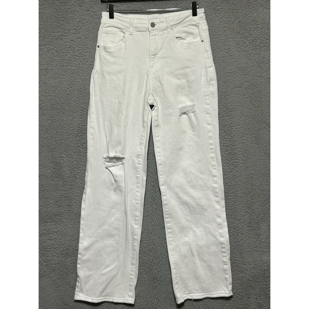 Risen Jeans Straight Leg Pants Womens 7/28 White Excellent Distressed Stretch‎